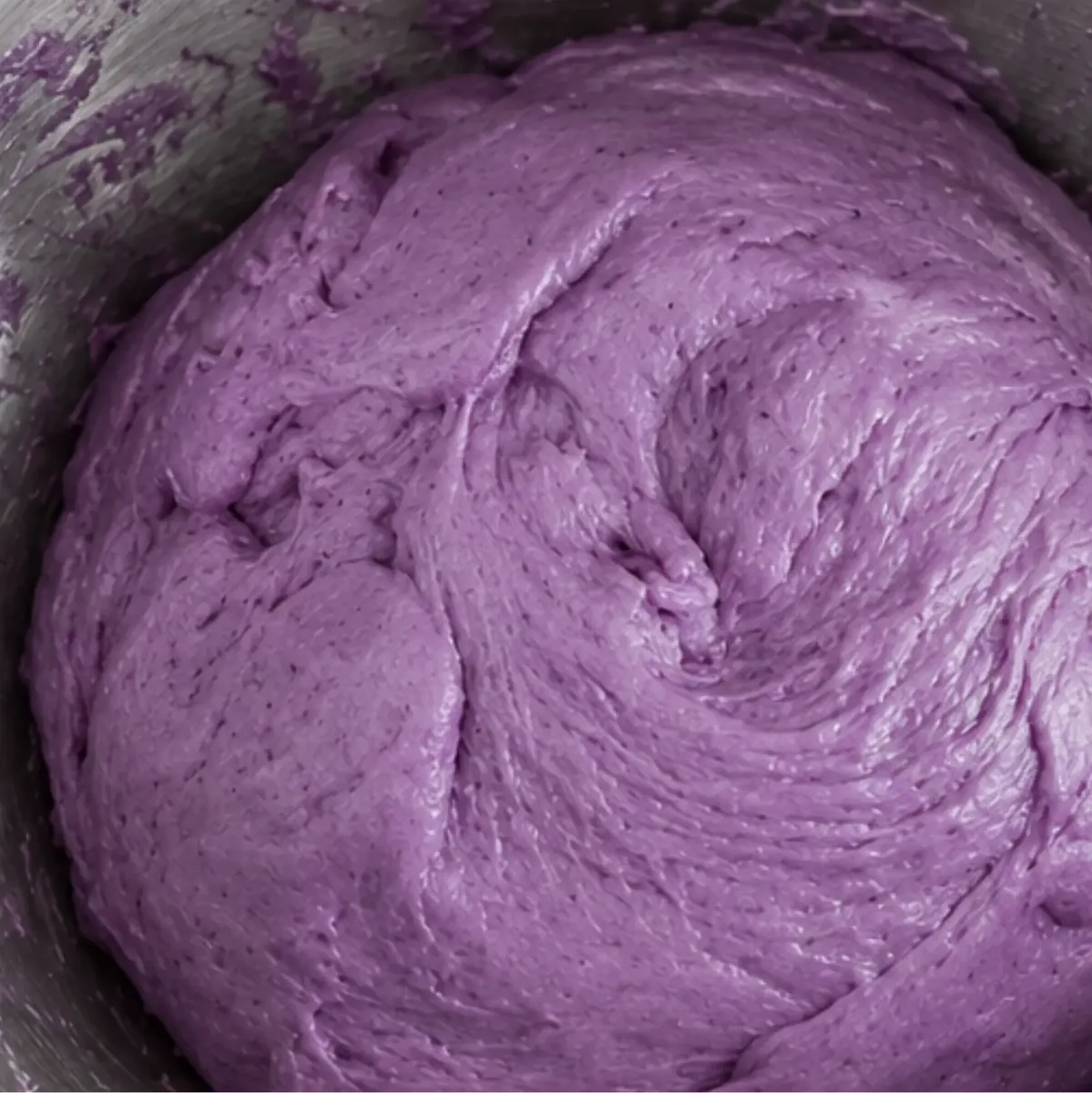 Smooth Ube Nolia ube brioche dough after kneading, ready for the first rise