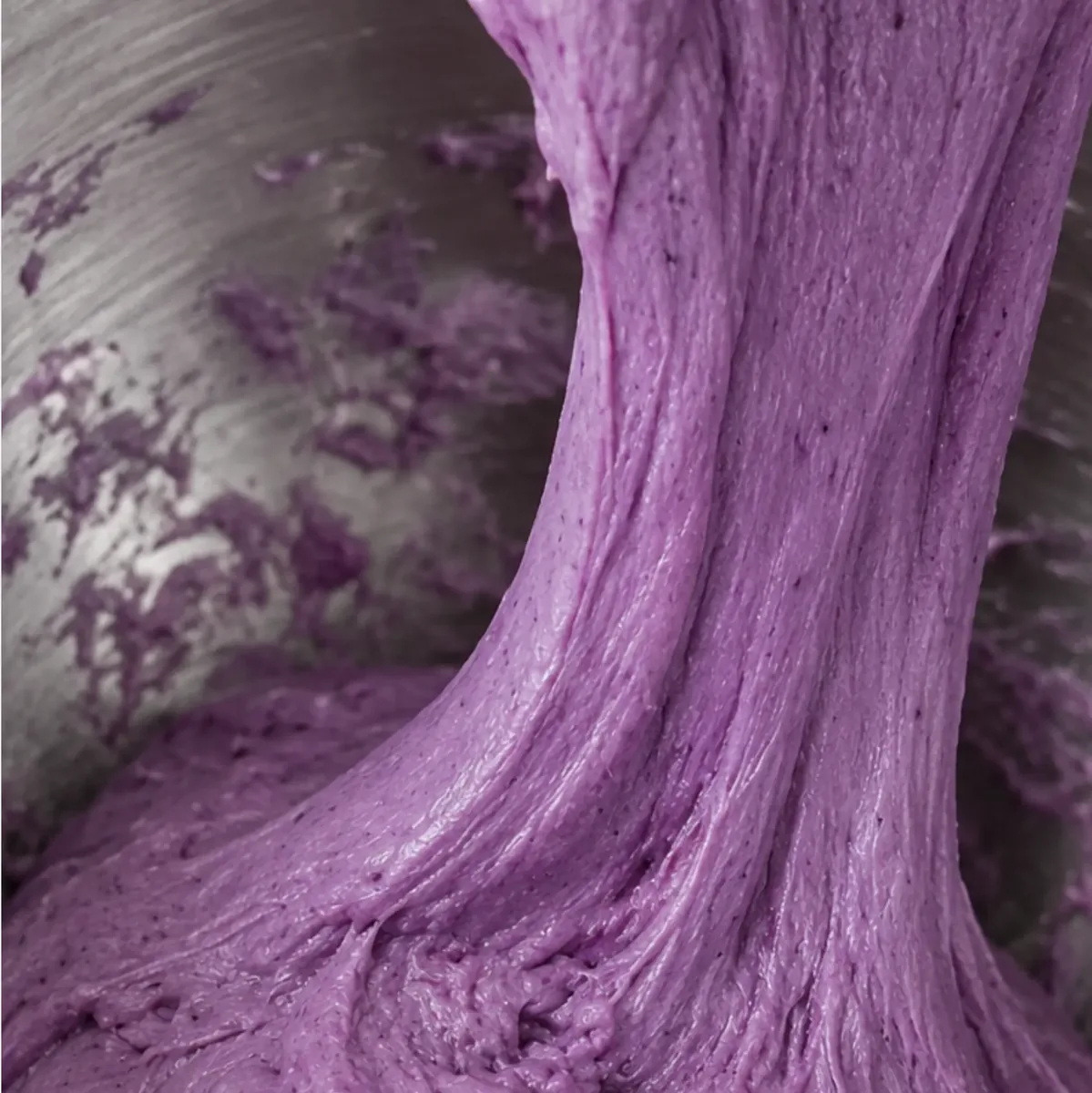 Elastic Ube Nolia ube cinnamon roll dough, a sign of successful kneading