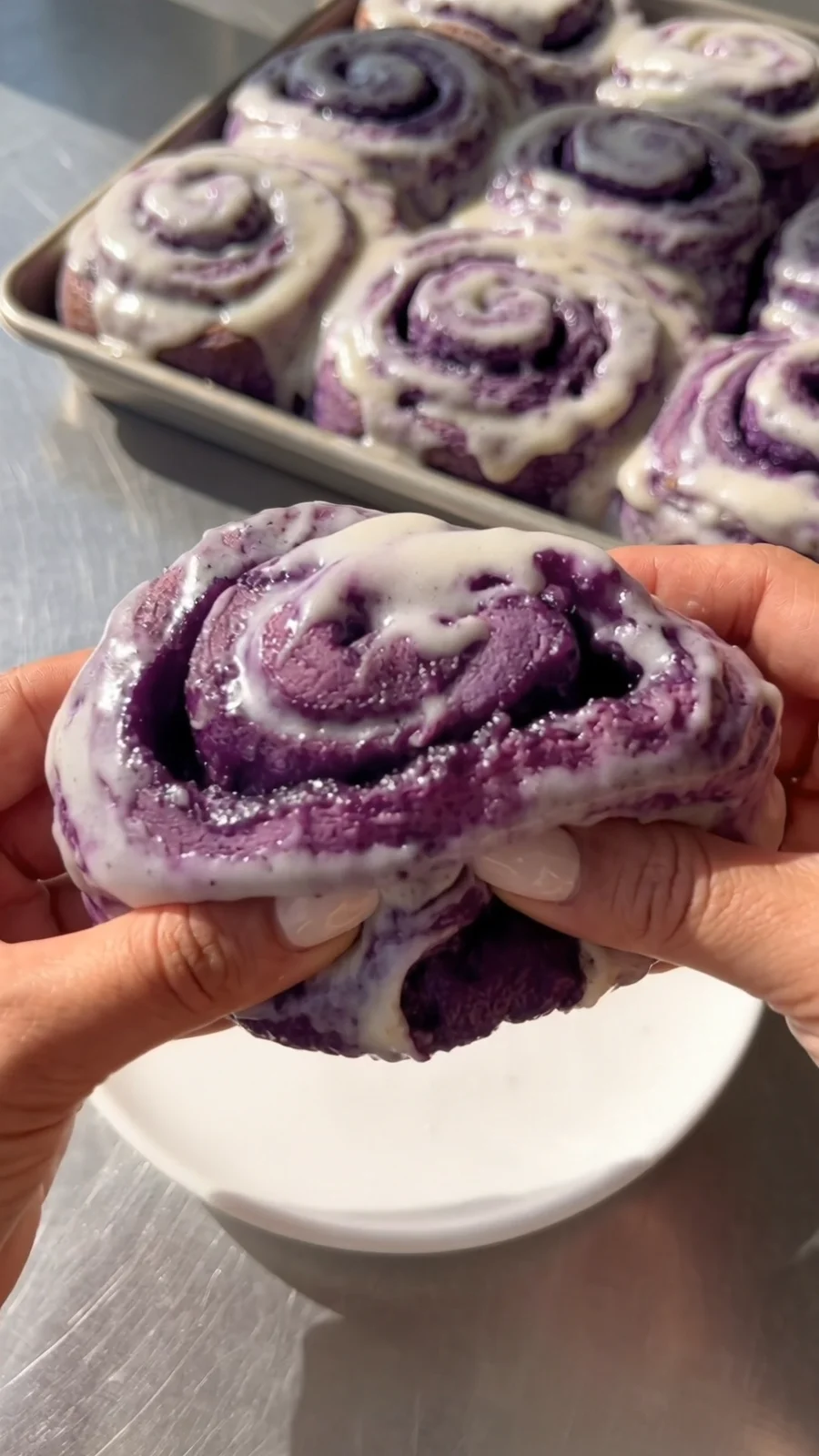 Ube Cinnamon Rolls: Soft Buns with Cream Cheese Frosting