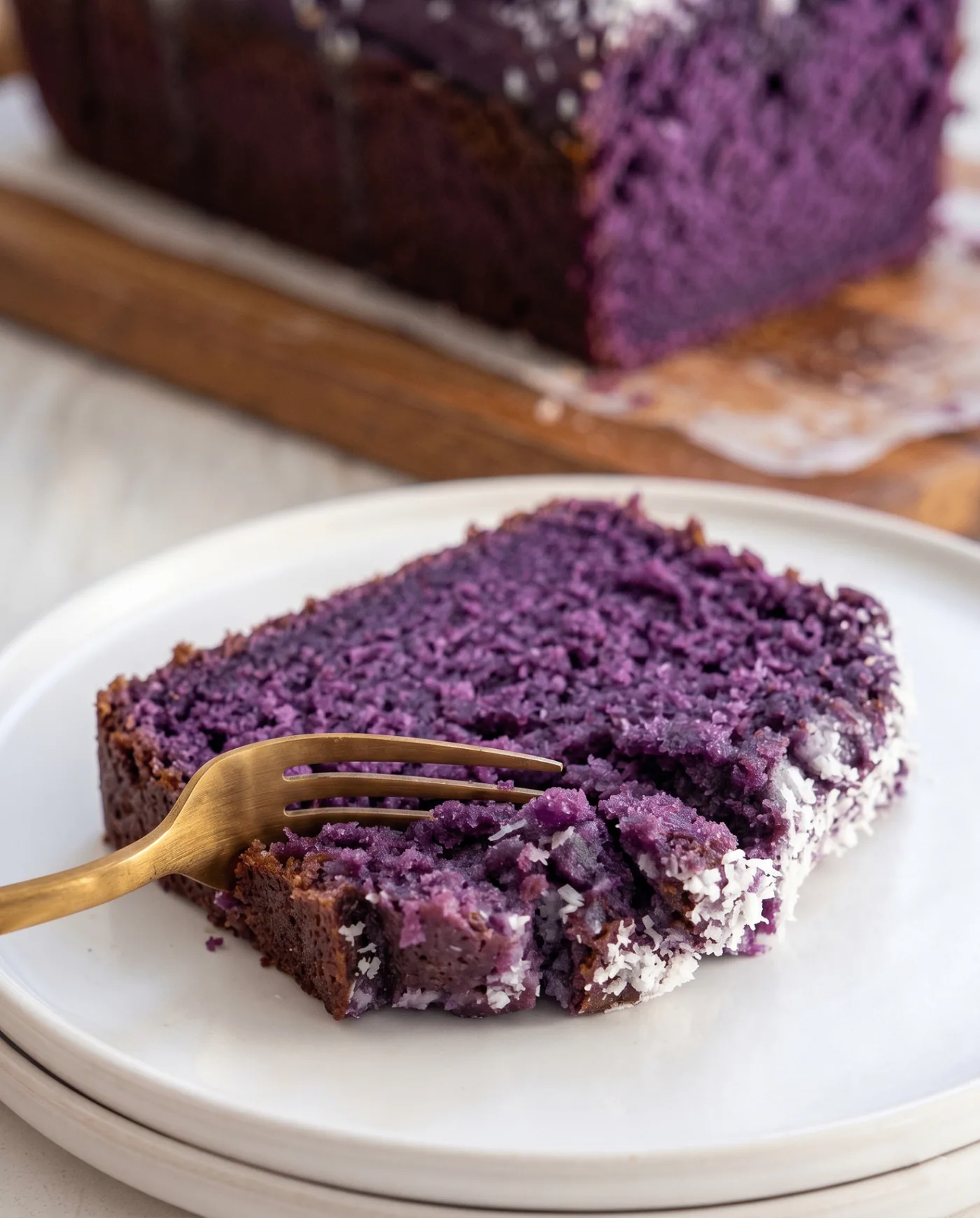 Ube kokoslimpa: Saftig lila kaka med snöig kokosglasyr