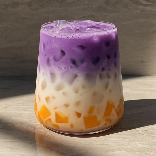 Recette de Ube Latte avec sa compote de mangue