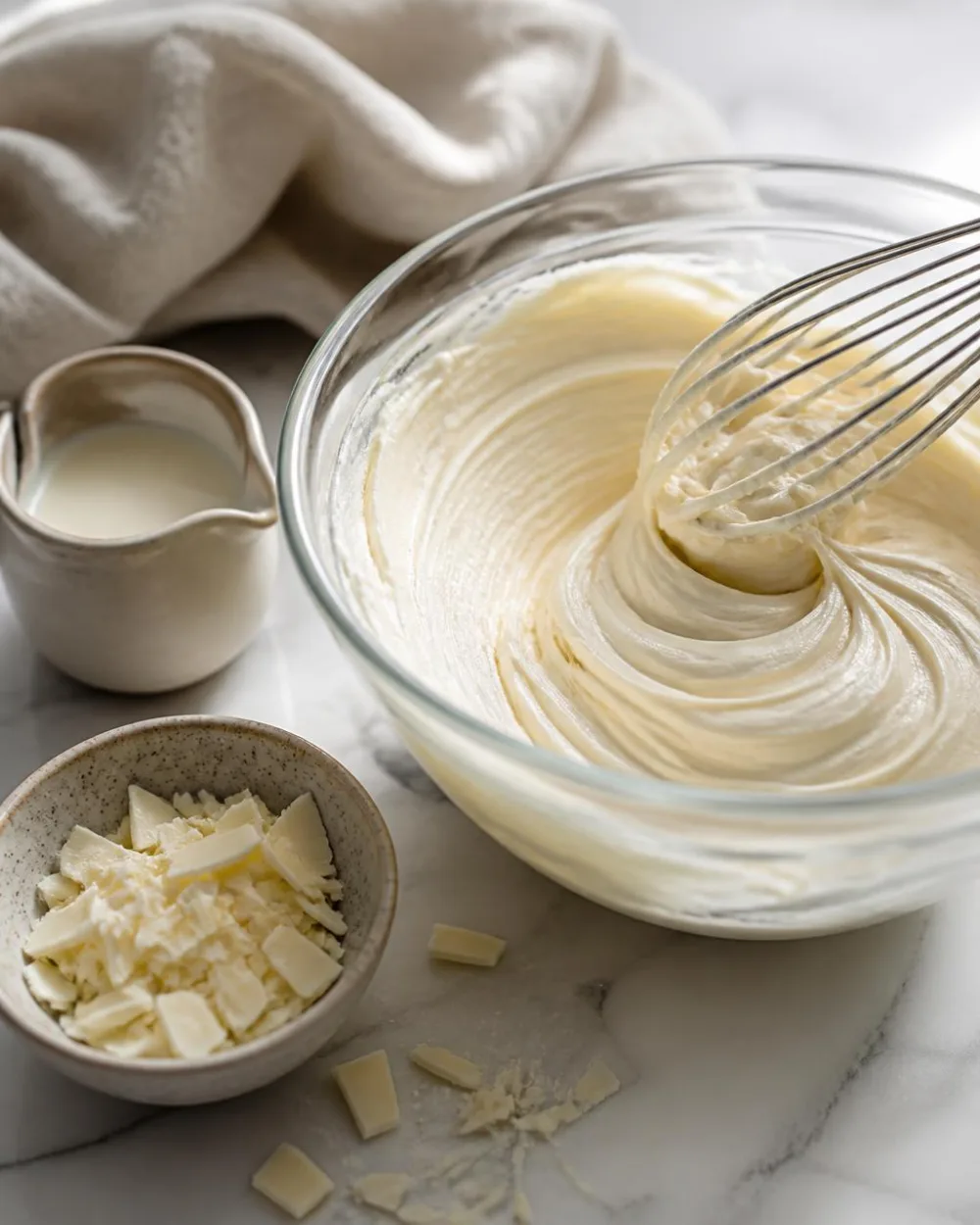 White chocolate ganache for ube Oreo cookies – whipped ganache with cream and chopped white chocolate | Ube Nolia
